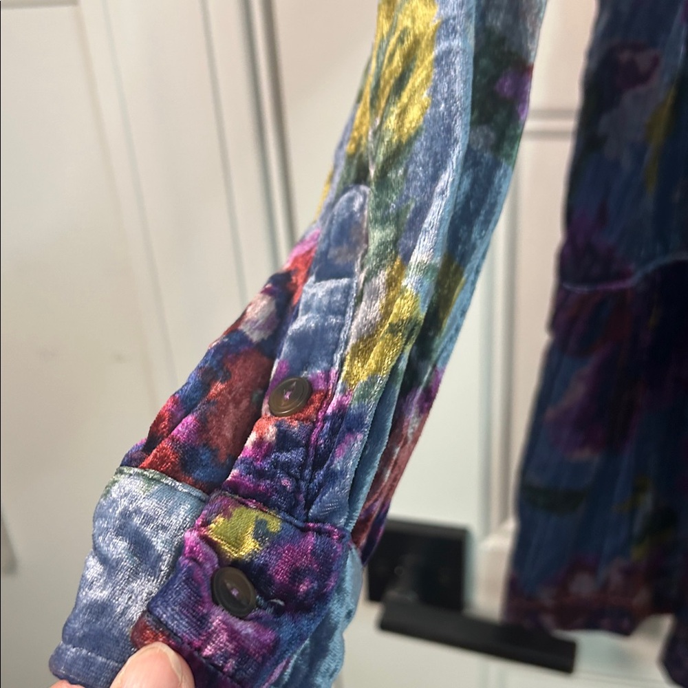 Maeve BOHO Velvet Floral Tiered Tunic in Blue, Purple and Olive - Picture 6 of 10
